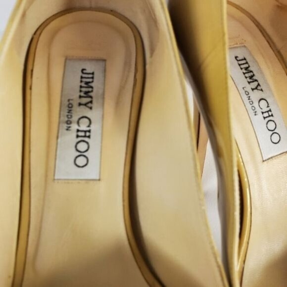 Jimmy Choo Patent Leather Luna “Nude” Tan Crown Open Toe Platform Pump Heel, 37 - Picture 13 of 14